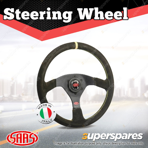 SAAS Steering Wheel Suede Sprint 350mm Black Indicator Rounded Grip 40mm Dish