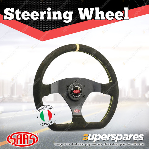 SAAS Steering Wheel Suede Racing 320mm Black Indicator Rounded Grip 35mm Dish
