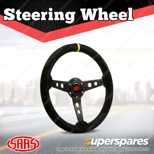 SAAS Steering Wheel Suede 14 inch Retro Black Spoke + Indicator ADR Compliant