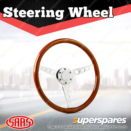 SAAS Steering Wheel Wood 15 inch Classic Chrome With Holes ADR Compliant