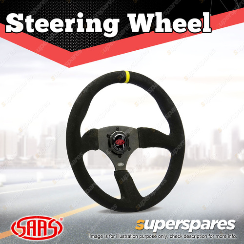 SAAS Steering Wheel Suede 14 inch Tokyo Motorsport Black Spoke + Indicator ADR