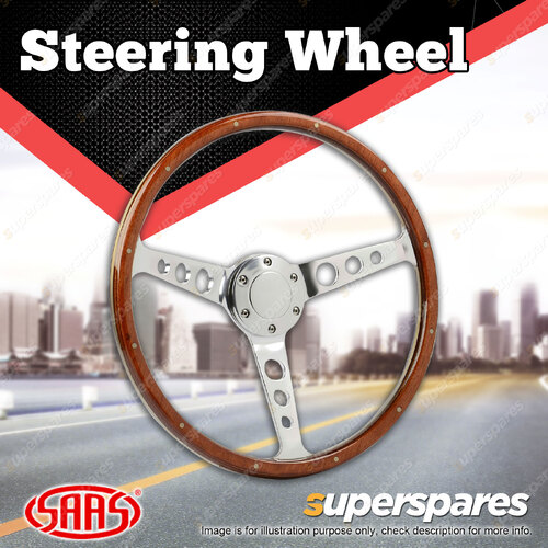 SAAS 15" Classic Steering Wheel Wood ADR Polished Alloy Holes + Rivet Dots
