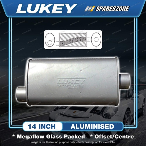 Lukey 8" X 4" Oval - 14" Offset/Centre Muffler 2 Glass Packed - Ultraflo Acms