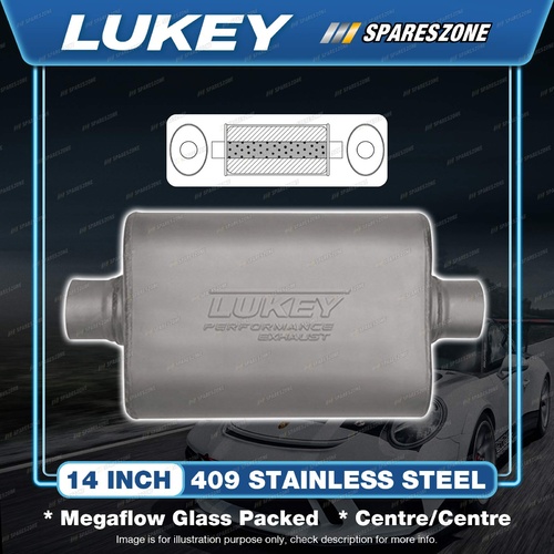 Lukey 10"x4" 1/2" Oval 14" C/C 409 Unpolished SS Muffler 2 1/4 Glass Packed