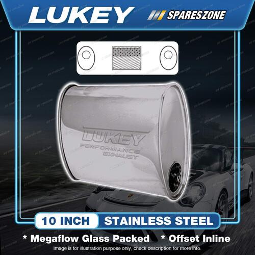 Lukey 8 1/2"x5" Oval 10" O/O SS Muffler 3" Glass Packed Straight Thru No Spigots
