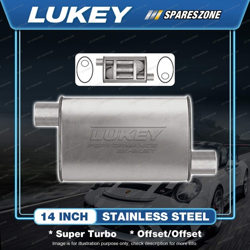Lukey 10"x4" 1/2" Oval 14" O/O SS Muffler 2 1/2 Glass Packed - Super Turbo