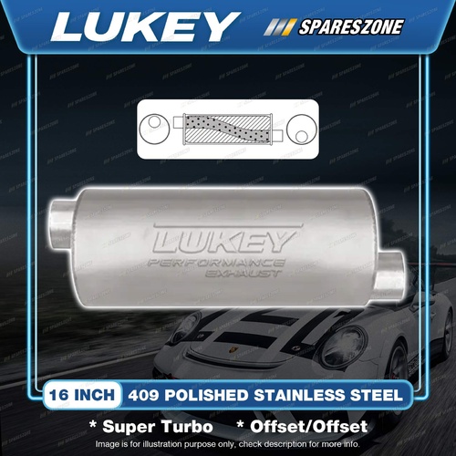 Lukey 6" Round - 16" Offset/Offset Muffler 2 409 Polished Stainless Super Turbo