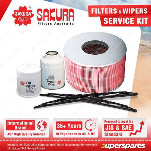 Sakura Front Wiper Blades & Filter Service Kit for Toyota Landcruiser HDJ100R
