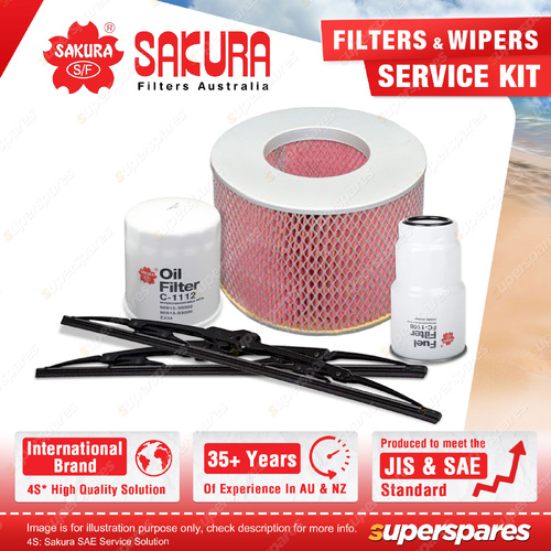 Sakura Front Wiper Blades & Filter Service Kit for Toyota Hilux Surf KZN185 3.0L