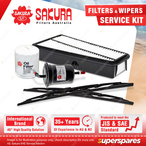 Sakura Front Wiper Blades & Filter Service Kit for Toyota Landcruiser GRJ120R