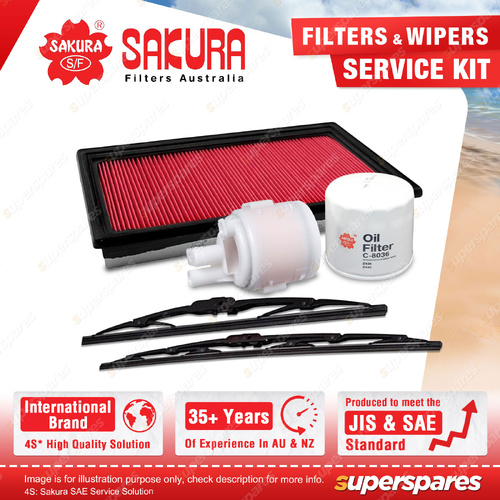 Sakura Front Wiper Blades & Filter Service Kit for Nissan Pulsar N16 1.6L 1.8L