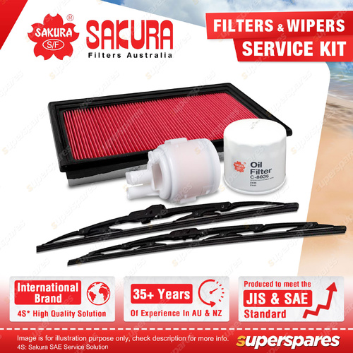 Sakura Front Wiper Blades & Filter Service Kit for Nissan X-Trail T30 2.5L