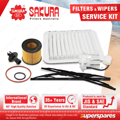 Sakura Front Wiper Blades & Filter Service Kit for Toyota Corolla ZRE152R 1.8L