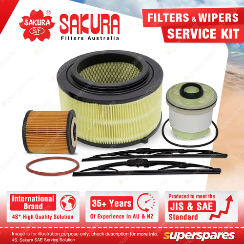 Sakura Front Wiper Blades & Oil Air Fuel Filter for Ford Ranger PX 2.2L 3.2L