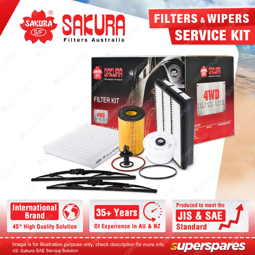 Sakura Front Wiper Blades+Oil Air Fuel Filter for Toyota Landcruiser VDJ76 78 79