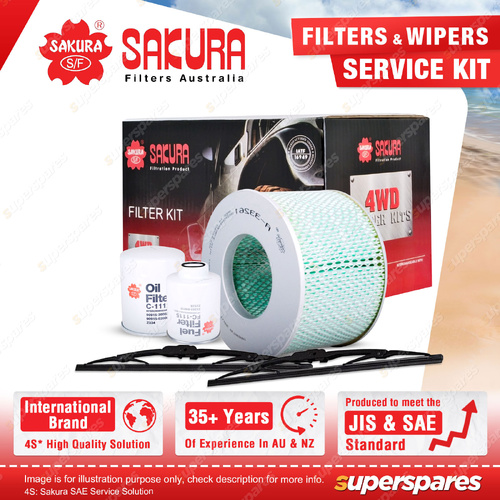 Sakura Front Wiper Blades & Filter Service Kit for Toyota Landcruiser HDJ78R