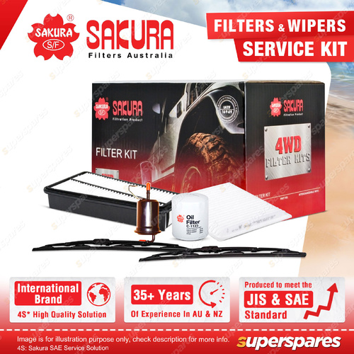 Sakura Wiper Blades & Filter Service Kit for Toyota Landcruiser Prado GRJ120R