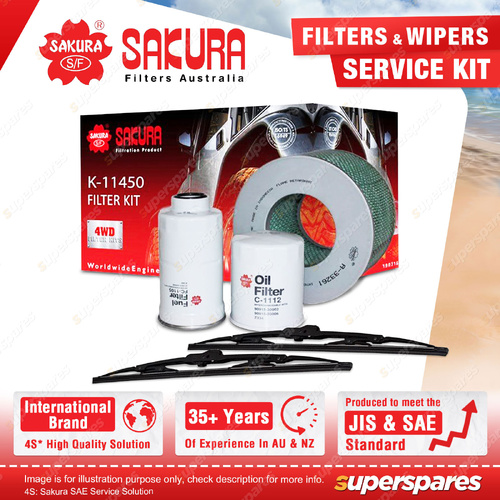 Sakura Front Wiper Blades & Filter Service Kit for Toyota Landcruiser HDJ80 4.2L