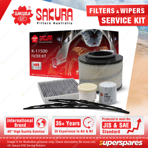 Sakura Front Wiper Blades & Filter Service Kit for Toyota Hilux KUN16 3.0L