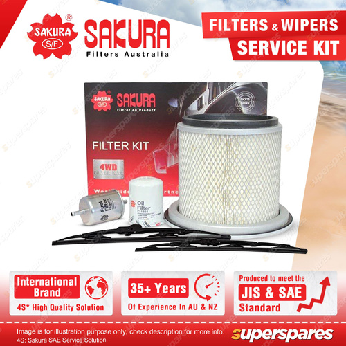 Sakura Front Wiper Blades & Filter Service Kit for Nissan Patrol GU 4.5L 4.8L