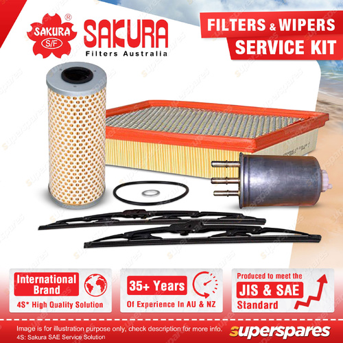 Sakura Front Wiper Blades & Filter Service Kit for Ssangyong Kyron D100 2.0L 2.7