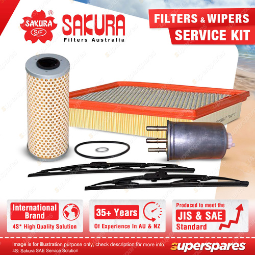 Sakura Front Wiper Blades & Filter Service Kit for Ssangyong Stavic A100 2.7L