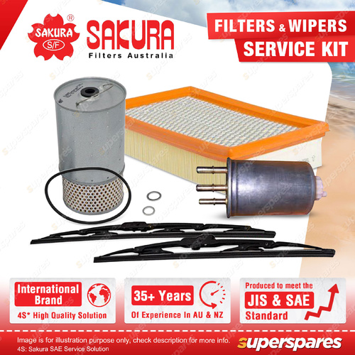 Sakura Front Wiper Blades & Filter Service Kit for Ssangyong Musso 2.9L