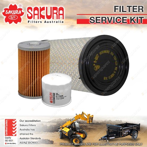 Sakura Oil Air Fuel Filter Service Kit for Kubota KX71-3 KX91-3 1.5L 2002-On