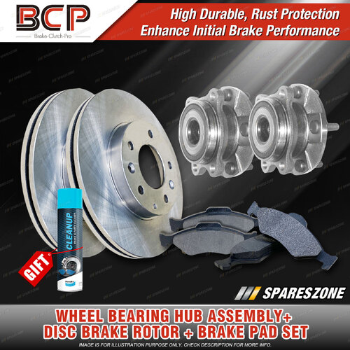 Front Wheel Bearing Hub Assembly + Brake Rotor Pad Kit for Toyota RAV4 GSA33 ABS