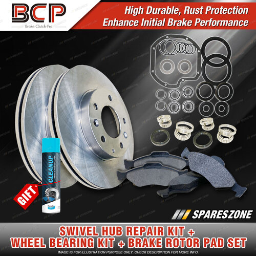 Swivel Hub & Wheel Bearing Kit + Brake Rotor Pad for Nissan Patrol MQ 160 80-83