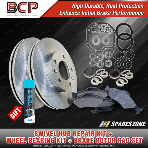 Swivel Hub & Wheel Bearing Kit + Brake Rotor Pad for Nissan Patrol MQ 160 83-87