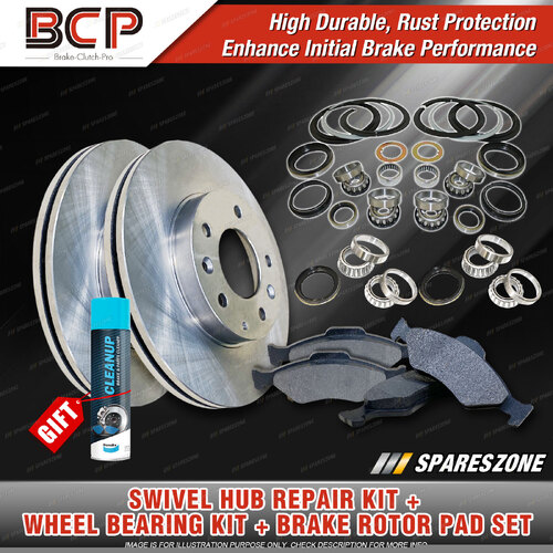 Swivel Hub Wheel Bearing Kit + Brake Rotor Pad for Nissan Patrol GU Y61 12V 16V