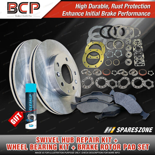 Swivel Hub Wheel Bearing Kit + Brake Rotor Pad for Toyota Landcruiser BJ40 3.0L