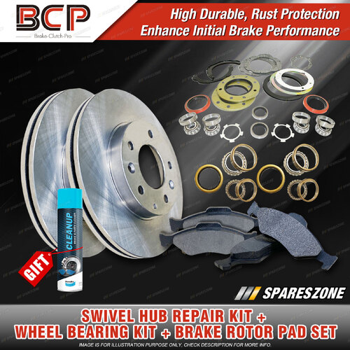 Swivel Hub Wheel Bearing Kit + Brake Rotor Pad for Toyota Landcruiser UZJ100 4.7