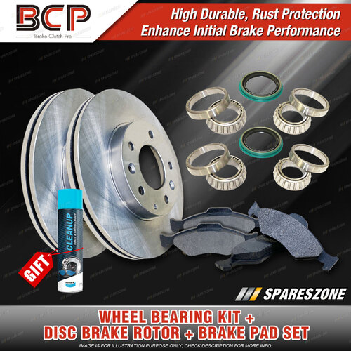 Front Wheel Bearing Kit + Brake Rotor Pad for Ford F100 F150 4WD 77-92 Hub Type