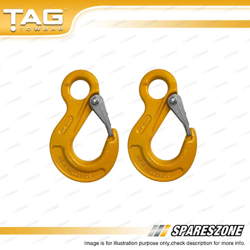 2 Pcs TAG Eye Sling Hook G80 Heat-Treated Alloy Steel 8mm 2T Yellow Powder Coat