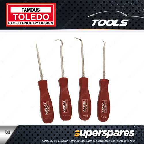 Toledo 4 pcs of MINI & EXTRA Long Pick Hook Set with Ergonomic plastic handle