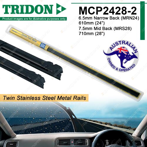 Pair Tridon Metal Wiper Refills 24" 28" for Hyundai i20 PB i30 i30CW FD iLoad