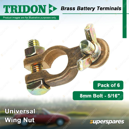 Tridon Brass Battery Terminals Wing Nut Universal 8mm Bolt (5/16") Box of 6