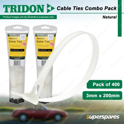 Tridon Natural Cable Ties Combo Pack 3mm x 200mm Nylon Pack of 400