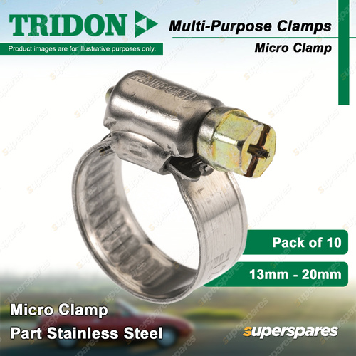 Tridon Multi-Purpose Micro Hose Clamps 13-20mm With Collar Part Stainless x 10