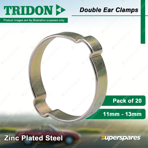 Tridon Double Ear Hose Clamps 11mm - 13mm Zinc Plated Steel Pack of 20
