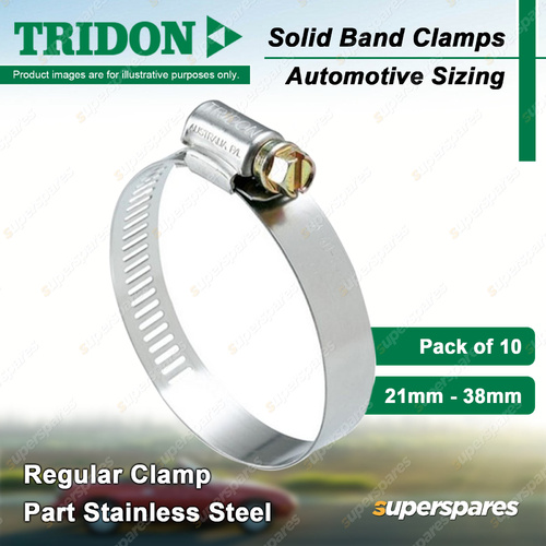 Tridon Solid Band Regular Hose Clamps 21mm - 38mm Part Stainless Pack of 10