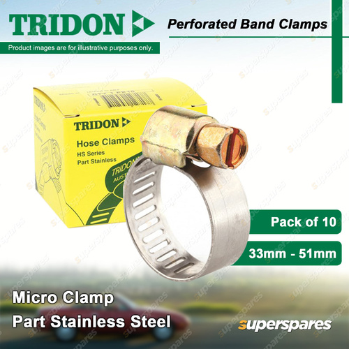 Tridon Perforated Band Micro Hose Clamps 33mm - 51mm Part Stainless Pack of 10