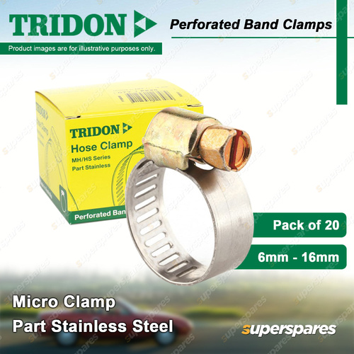 Tridon Perforated Band Micro Hose Clamps 6mm - 16mm Part Stainless Pack of 20