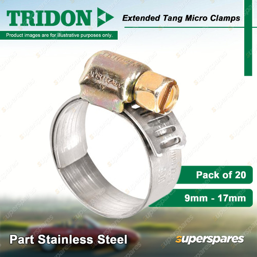 Tridon Extended Tang Micro Hose Clamps 9mm - 17mm Part Stainless Pack of 20