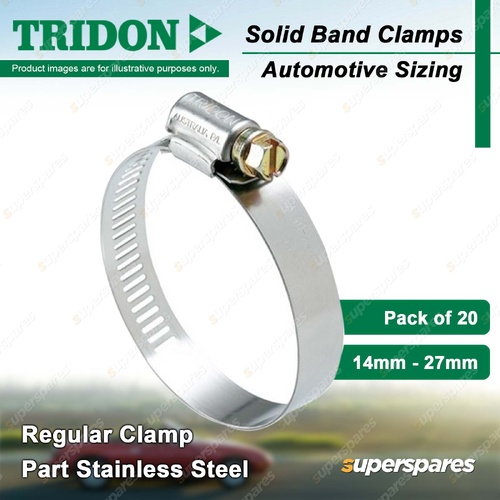 Tridon Solid Band Regular Hose Clamps 14mm - 27mm Part Stainless Pack of 20