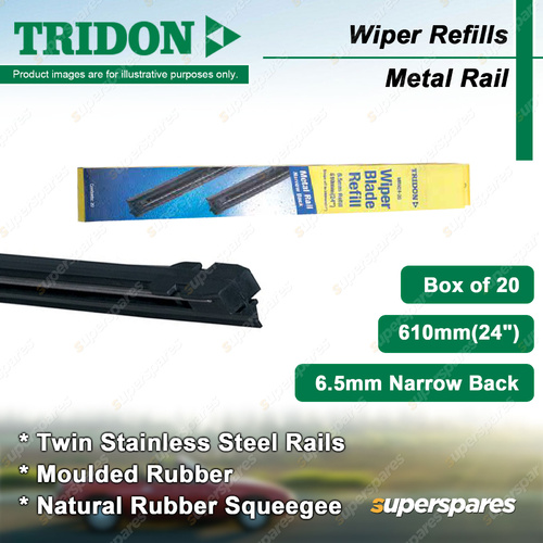 Tridon 610mm 24" Square Metal Rail Wiper Refills 6.5mm Narrow Back  -Box of 20