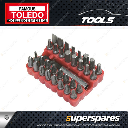 Toledo Bit Set 33 pcs - Incl 1/4" Sq. Dr. Bit Holder Heat Treated Vanadium Steel
