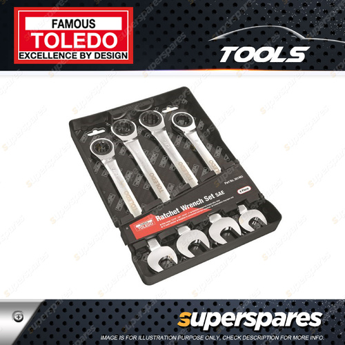 Toledo Flexible Head Ratchet Wrench Set 4 pcs - SAE Size 13/16" 7/8" 15/16" 1"